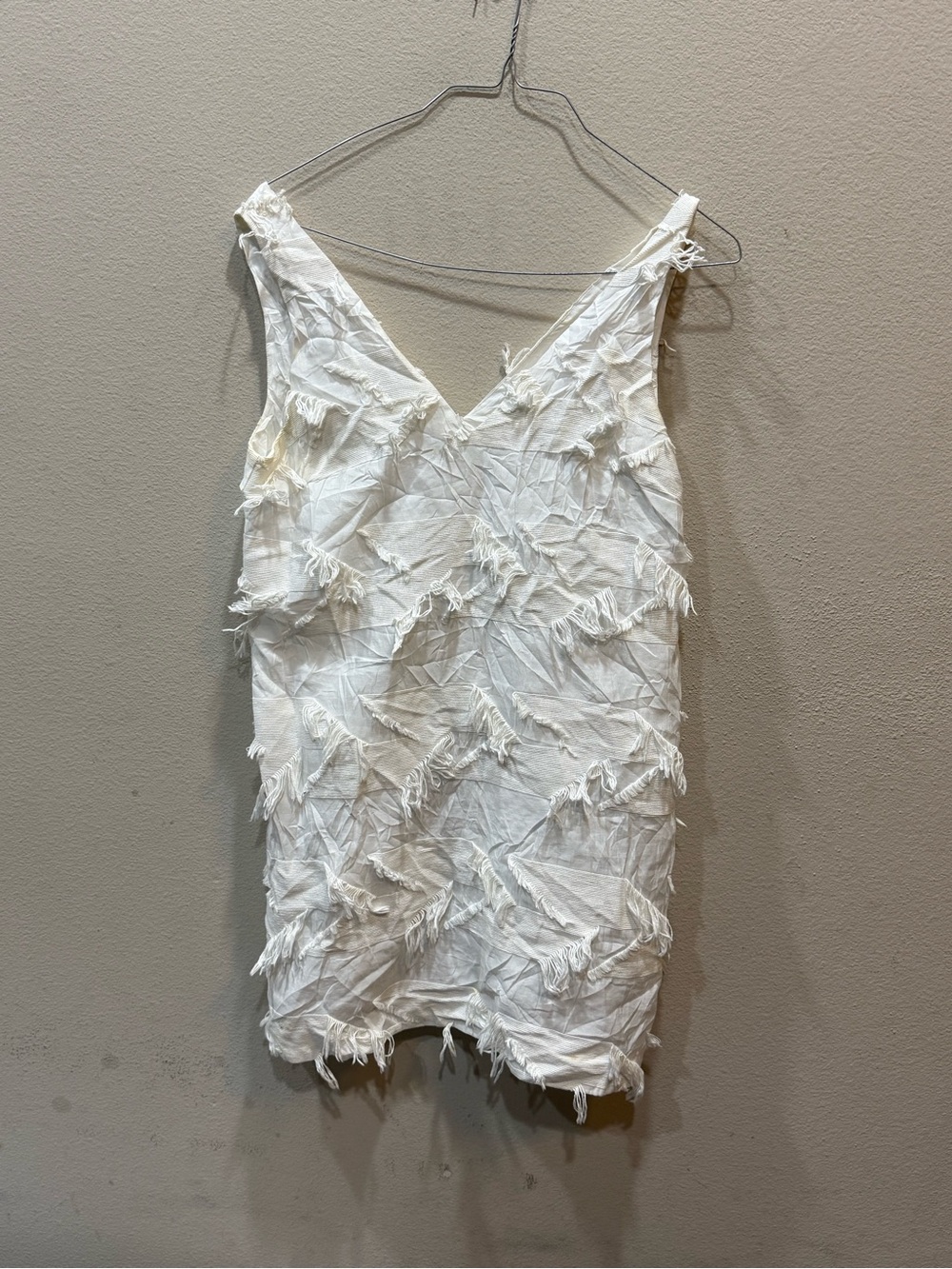 Maeve Anthropologie Boho White Fringe Cotton Shift Dress Size 8